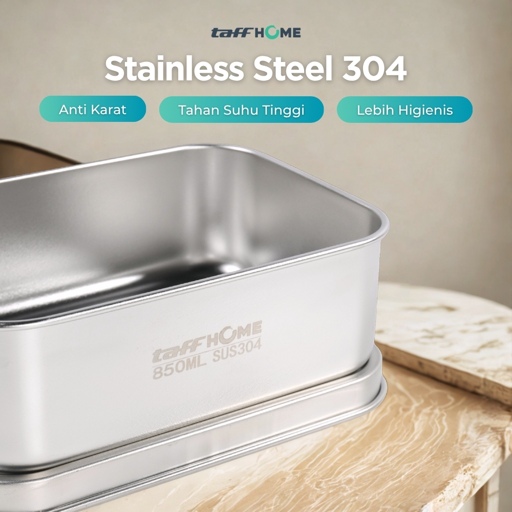 TaffHOME Kotak Makan Lunch Box Stainless Steel Single Layer 850ml - U-30 Gambar produk TaffHOME Kotak Makan Lunch Box Stainless Steel Single Layer 850ml - U-30